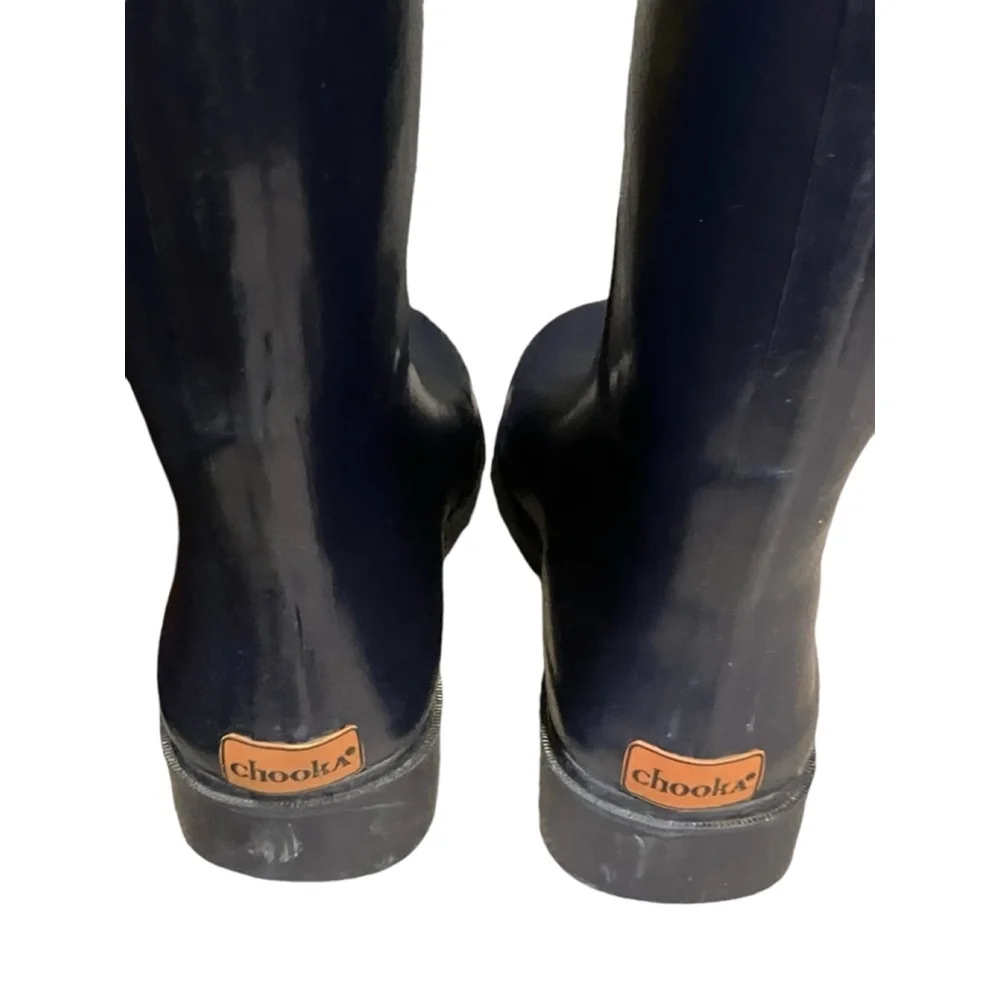 Chooka Rain Boots Rubber Midnight Blue Tan Decorative Buckles Size 7